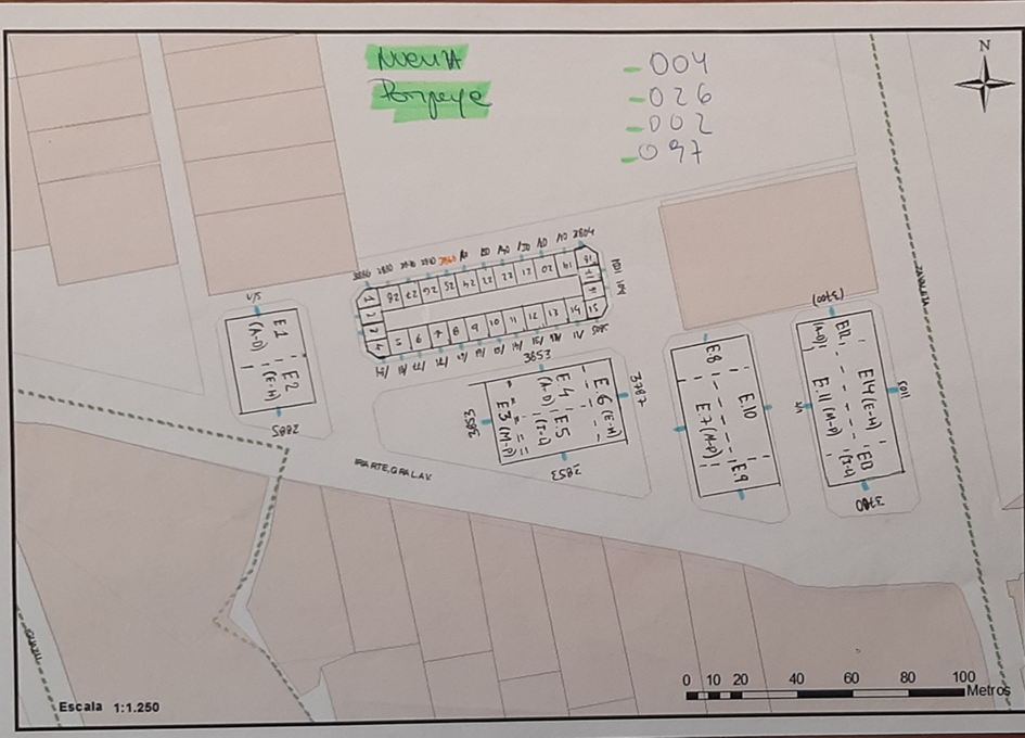 Plano realizado a partir de relevamiento en campo. Conjunto habitacional Nueva Pompeya. Febrero 2020