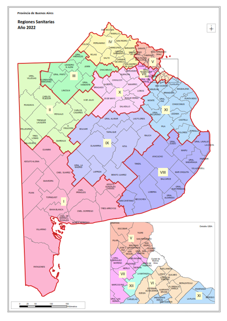 Municipios y regiones sanitarias. Provincia de Buenos Aires. Año 2022