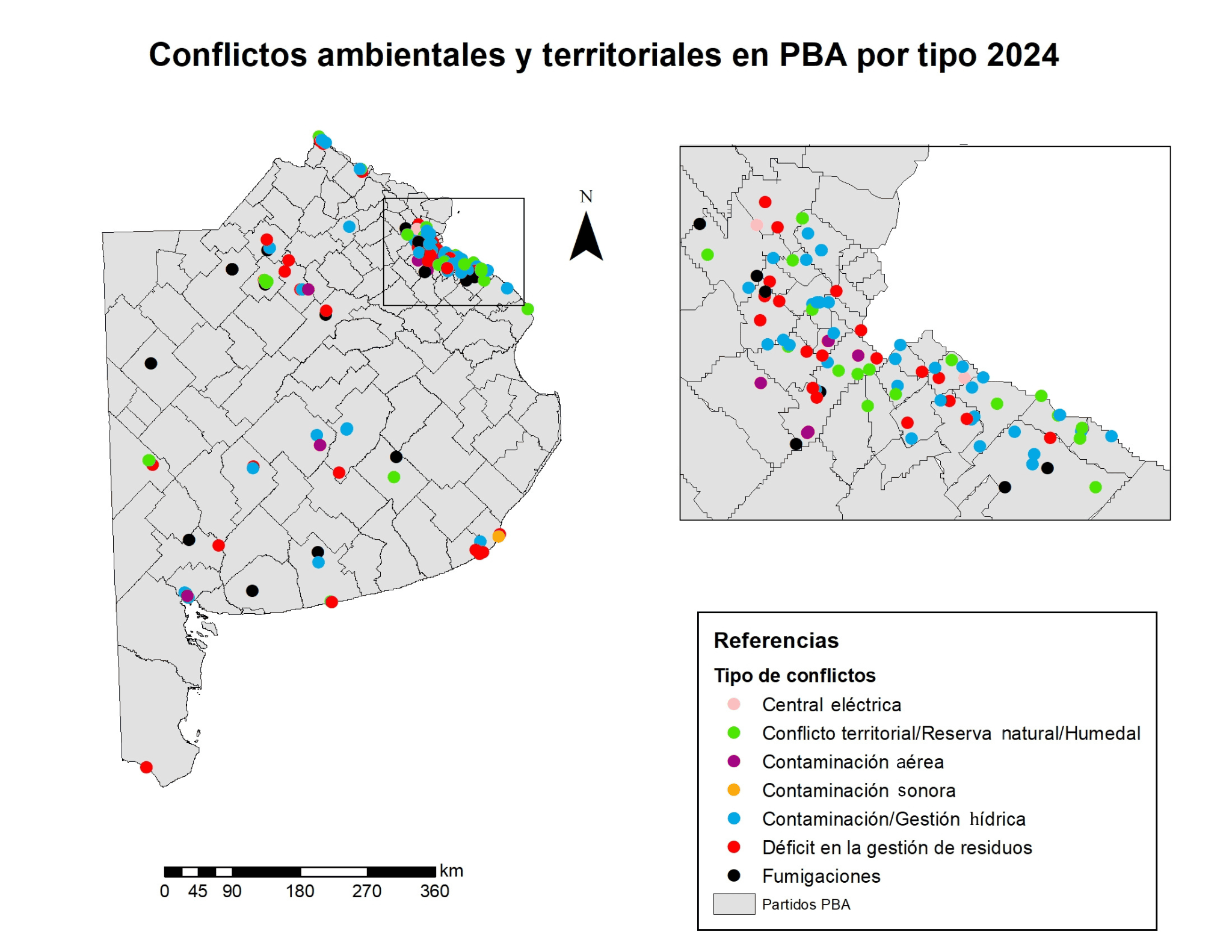 Mapa 2. Conflictos ambientales y/o territoriales en la Provincia de Buenos Aires