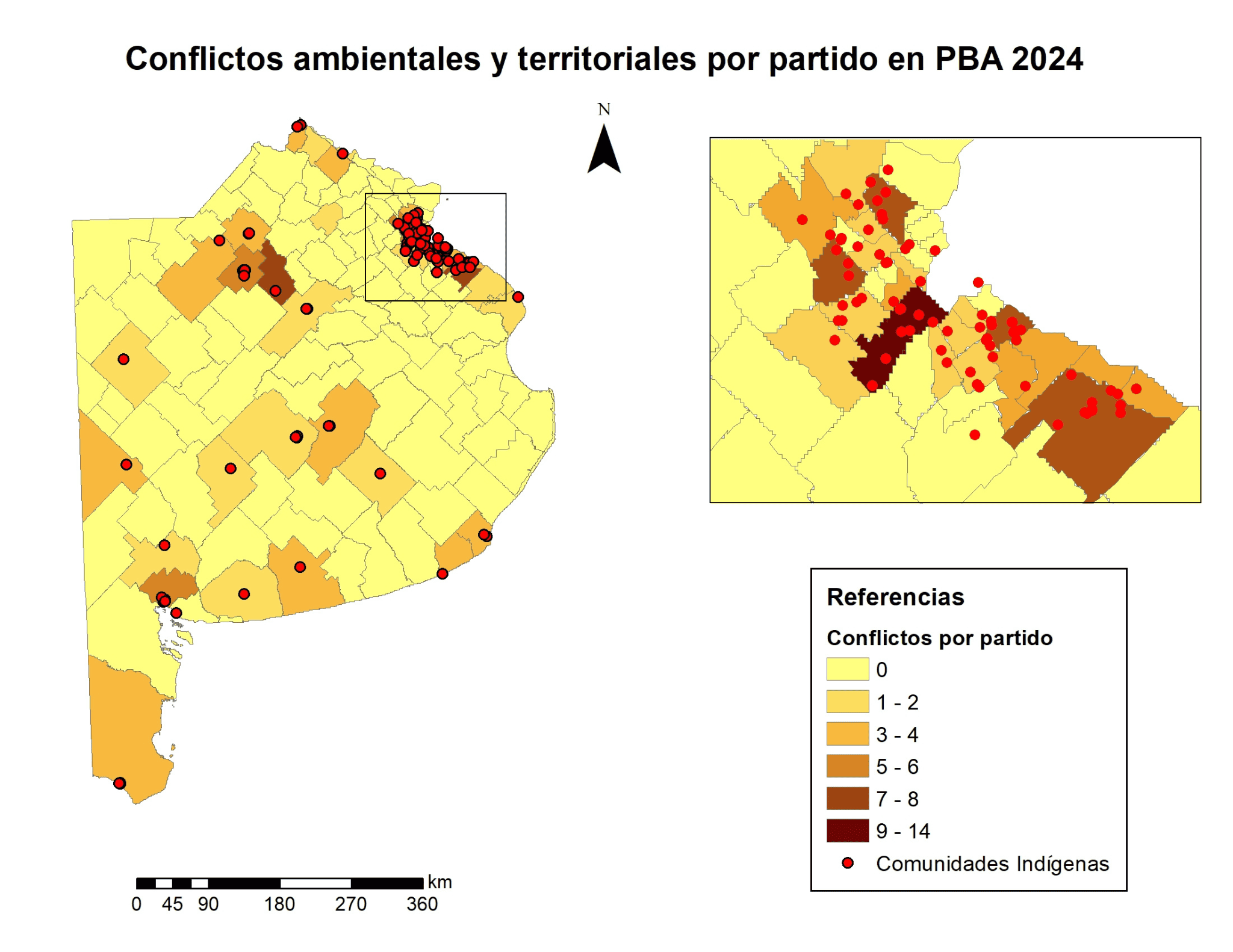 Mapa 3. Conflictos ambientales y/o territoriales y comunidades indígenas en la Provincia de Buenos Aires